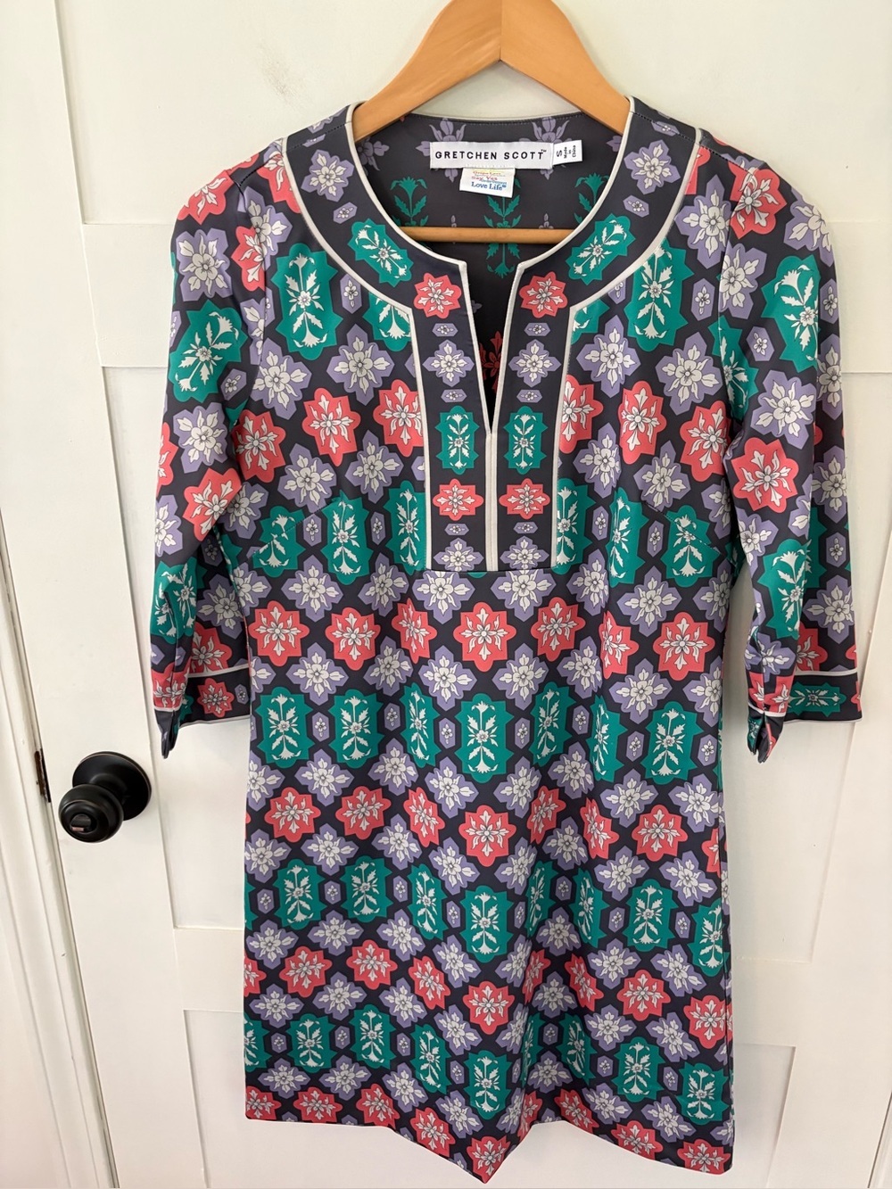 Gretchen Scott Notch Collar Jewel Tone Dress. Size Small.